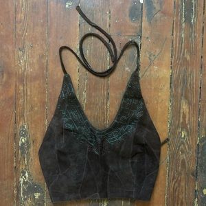 Vintage Passport Patchwork Suede Tie Halter Top